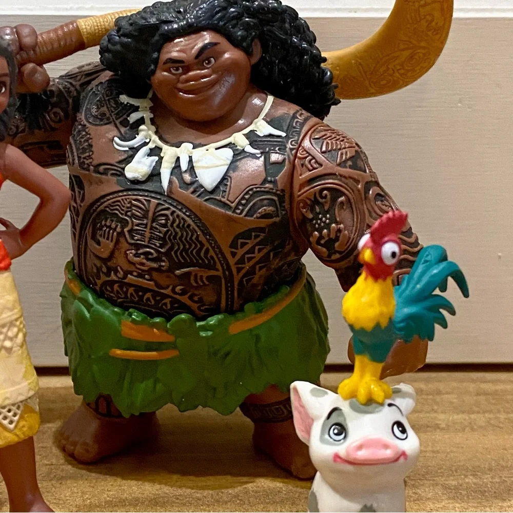 Disney Moana Lot of 5 Cake Toppers PVC Figures‎ Jakks Chief TUI Hei Hei Sina